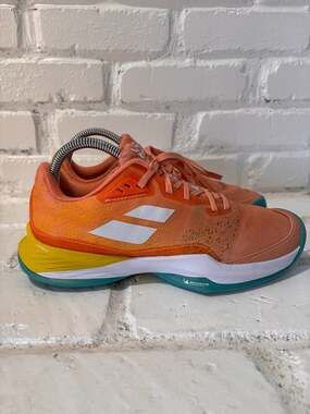 Babolat Jet Mach 3 Tennis, Pickleball Shoe, Women’s size 8, Coral/Gold Fusion